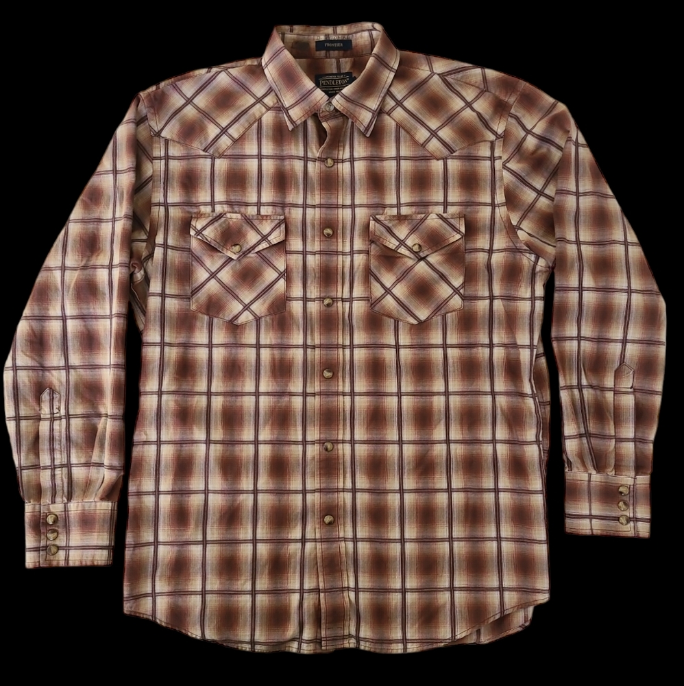Pendleton High Grade Western Vintage Pearl Snap Brown Shades Size Medium